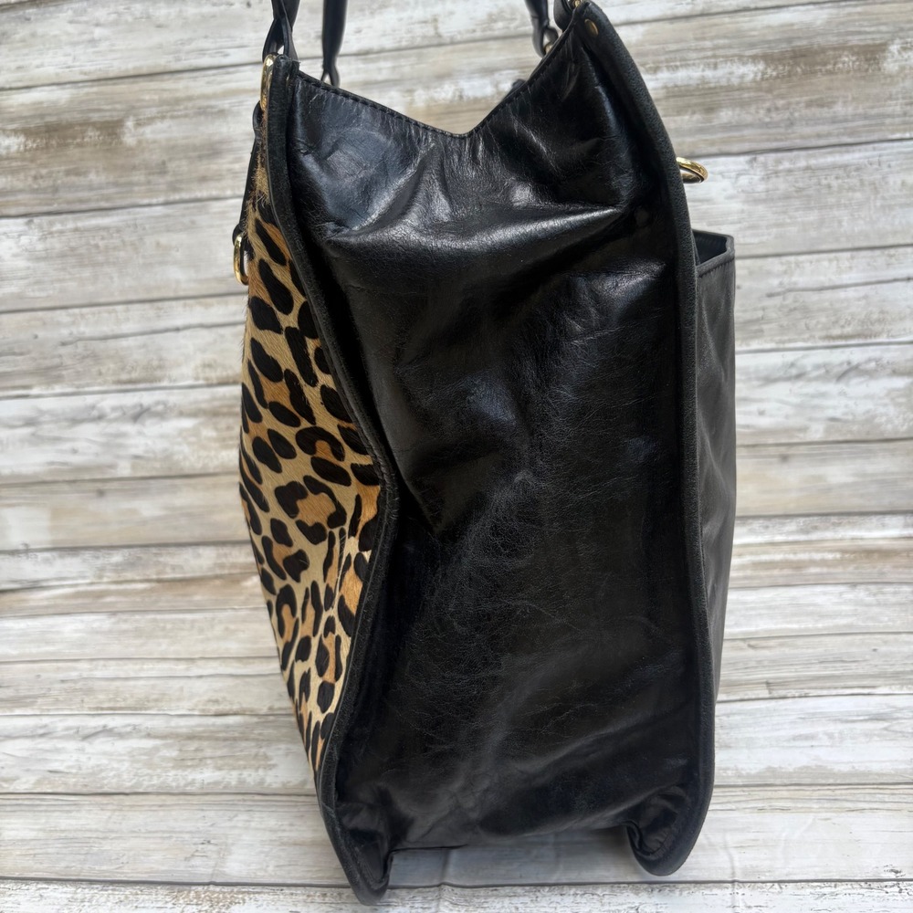 Badgley Mischka Tote Bag Large Black Leopard Calf Hair Leather Tote Maximalist - Picture 7 of 14